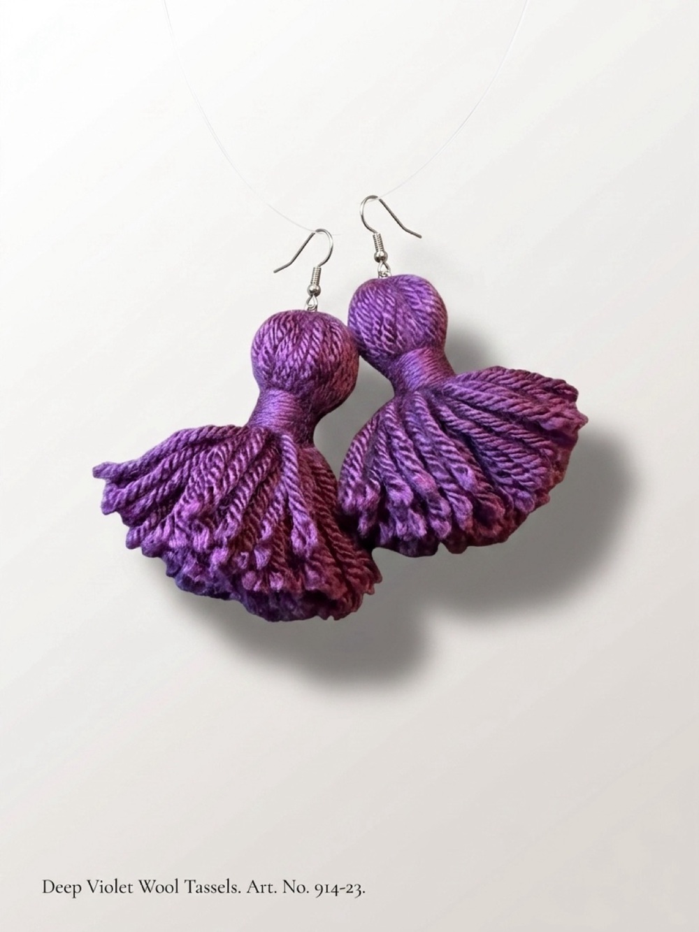 Deep Violet Wool Tassel Earrings - Women Jewelry